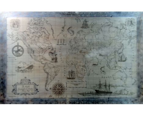 ROYAL GEOGRAPHICAL SOCIETY SILVER MAP OF THE WORLD, designed by Robin Jacques, 15" x 22 1/2" (38cm x 57cm), makers John Pinch