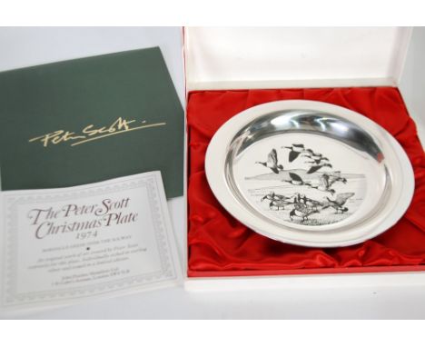 JOHN PINCHES LTD. 'THE PETER SCOTT' CHRISTMAS PLATE 1974, the hallmarked sterling silver plate etched with 'Barnacle Geese ov