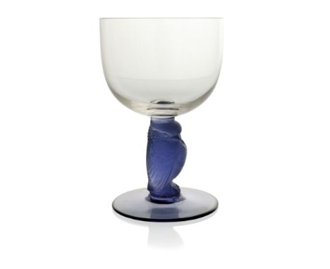 Rene Lalique, a Rapace wine glass, model Glass-3A, designed circa 1929, frosted amethyst and colourless, incised mark R Laliq