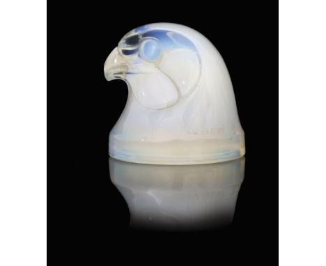 Rene Lalique, a Tete d'Epervier opalescent glass car mascot, model 1139, designed circa 1928, moulded mark R Lalique France, 