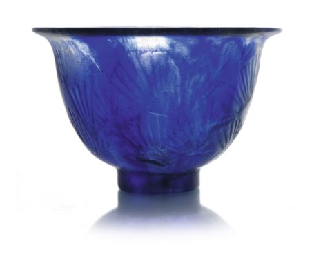 Francois Decorchemont, a pate de verre Petit Bol triangles glass vase, model 314, designed 1926, blue and colourless marbled,