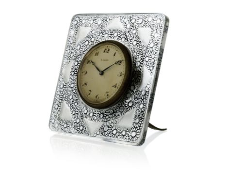 Rene Lalique, a Guirlandes glass clock, model 769, designed circa 1926, frosted, polished and black stained, plated easel bac