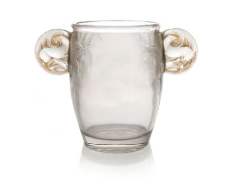Rene Lalique, a Yvelines glass vase, model 975, designed circa 1926, with frosted and sepia stained handles, etched mark R La
