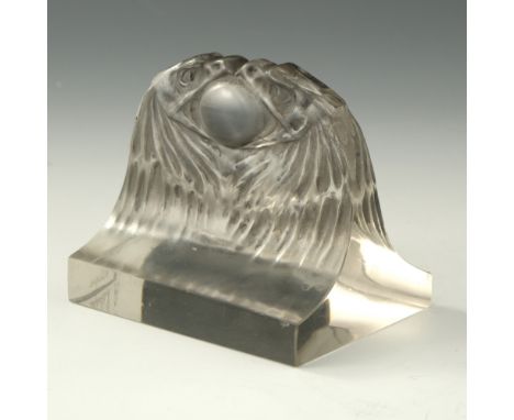 Rene Lalique, a Deux Aigles glass paperweight, model 801, designed circa 1914, frosted and polished with black staining, inci