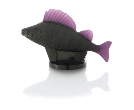Rene Lalique, a Perche deep purple glass car mascot, model 1158, designed circa 1929, frosted, moulded mark R Lalique France,