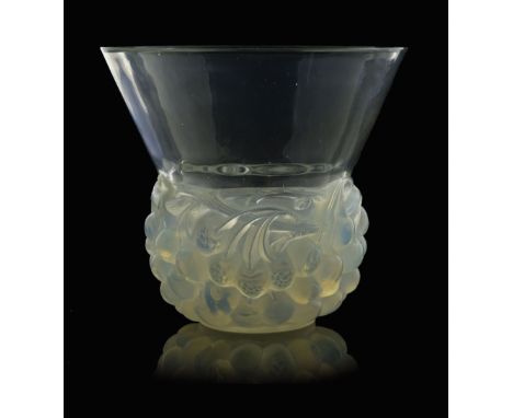 Rene Lalique, a Cerises opalescent glass vase, model 1035, designed circa 1930, frosted and polished, wheel engraved mark R L