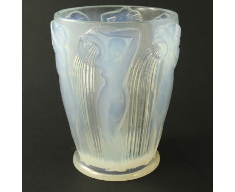 Rene Lalique, a Danaides opalescent glass vase, model 972, designed circa 1926, frosted and polished, wheel engraved mark R L