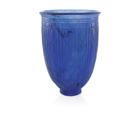 Francois Decorchemont, a pate de verre Nervures et Ovales glass vase, model 296, designed 1926, blue marbled with aubergine f