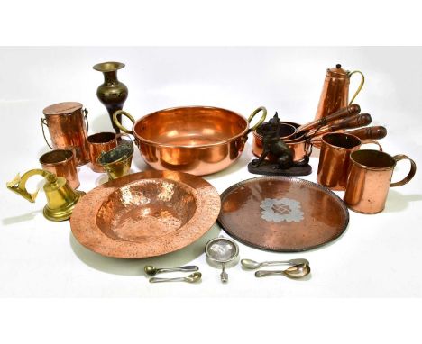 A quantity of copper and brassware to include jugs, saucepans, plates, etc.