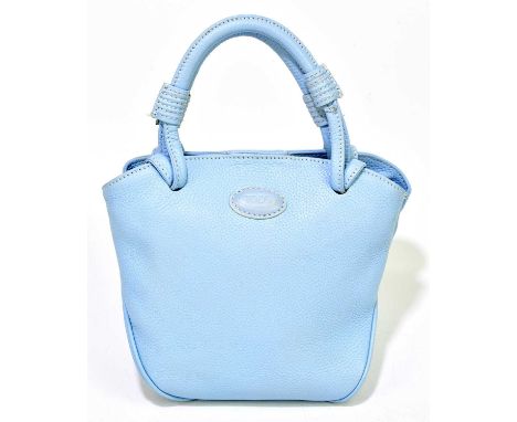 TODS; a pebbled calfskin light blue leather handbag with two top D handles, logo plaque to front, a magnetic closure to top, 