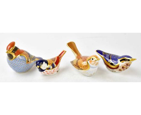 ROYAL CROWN DERBY; four paperweights, to include 'Coal Tit' and three others.Condition Report: Each with gold base button and