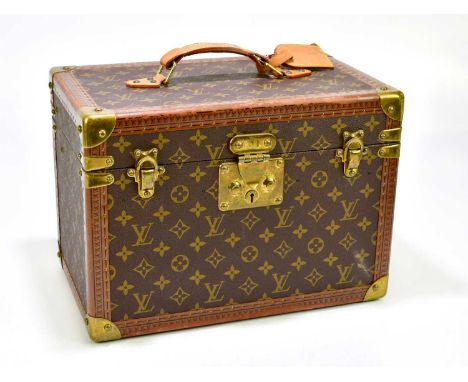 LOUS VUITTON; a large vintage Boite á Flacons brown monogrammed coated leather vanity case, no.1021302, with leather name tag