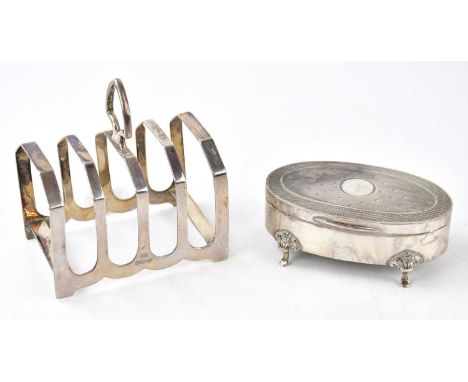 VINERS LTD; a George VI hallmarked silver toast rack, Sheffield 1937, together with a hallmarked silver trinket box, Birmingh