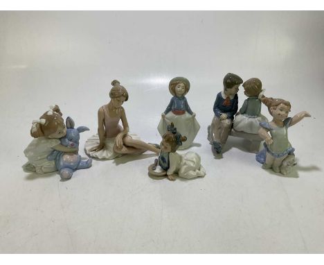 NAO; six figures, to include 01175 'Seated Ballerina', girl clutching a teddy, 'First Love', etc, each boxed (6).Condition Re