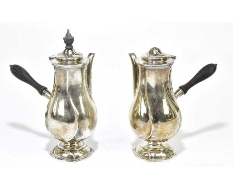 HARRISON BROS &amp; HOWSON; a pair of Edward VII hallmarked silver chocolate pots, London 1909, approx weight 20.79ozt/646.7g