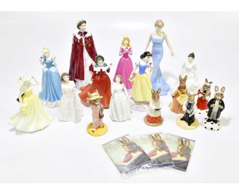 ROYAL DOULTON; a collection of figures comprising DP5 'Snow White', DP2 'Sleeping Beauty', HN4586 'Spring Time', DP1 'Cindere
