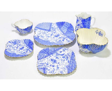 WILEMAN &amp; CO (FOLEY); a thirty-seven piece part tea service, decorated with floral sprays in a blue and white palette wit