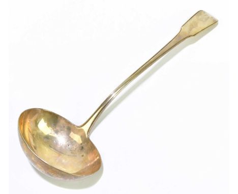 WILLIAM ELEY &amp; WILLIAM FEARN; a George III hallmarked silver soup ladle, London 1800, length 31cm, approx weight 6.92ozt/