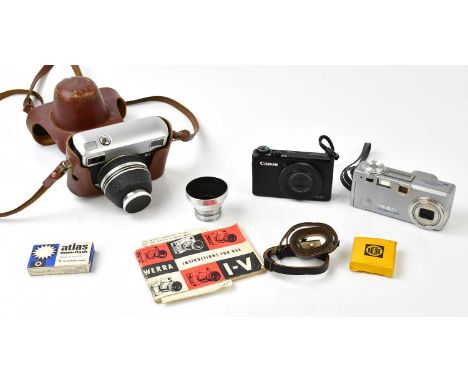 A Werra camera in brown leather case, together with two further digital cameras.(3)