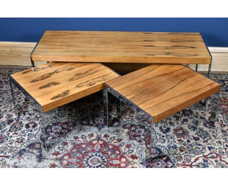 X RICHARD YOUNG FOR MERROW ASSOCIATES; a nest of three rosewood coffee tables with chrome frames, largest table approx height