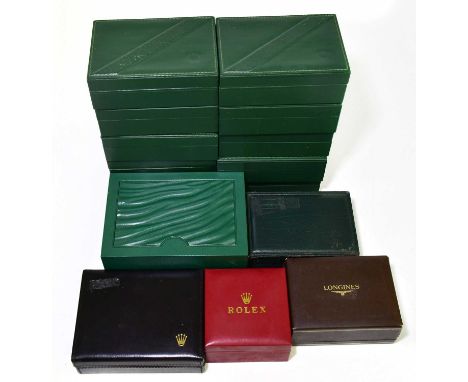 ROLEX; a collection of vintage wristwatch boxes, together with further wristwatch boxes to include Rotary example (15).