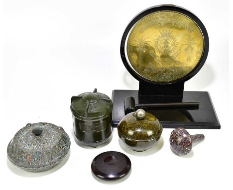 THE SALVATION ARMY; a WWII Trench Art brass gong in lacquered frame, inscribed 'Egypt 1947' together with a collection of bak