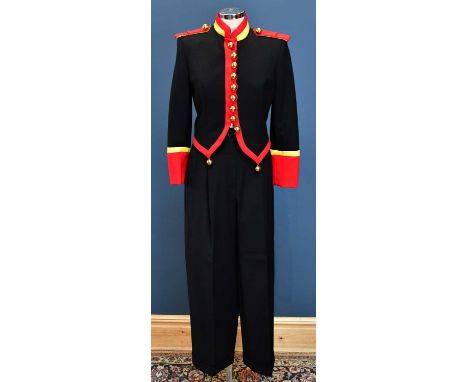 MOSCHINO CHEAP &amp; CHIC; a vintage black 100% wool short unusual box jacket, trimmed with bright yellow and red with a shor