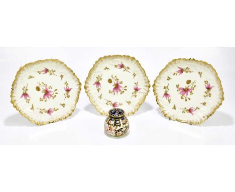 A Royal Crown Derby Imari pattern potpourri jar, together with three French cabinet plates.