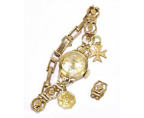 ACCURIST; a lady's vintage 9ct yellow gold wristwatch, approx. 13.5g.