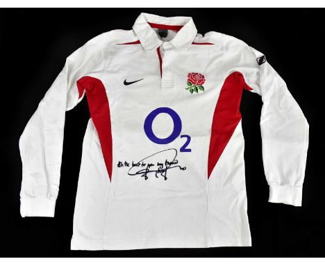 JOHNNY WILKINSON; a 2003 rugby shirt, signed and inscribed to the front 'All the best to you, my friend', size S.Condition Re
