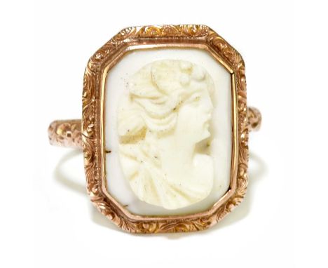 A 9ct rose gold cameo ring, size R 1/2, approx. 3.6g. 