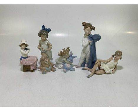 NAO; five assorted figures to include 01049 'Cachorrillo', 01287 'Girl with Teddy Bear', etc, four examples boxed.Condition R