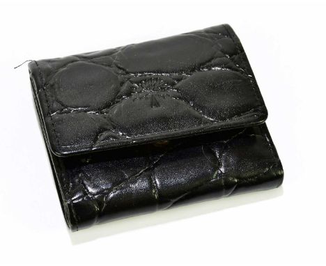 MULBERRY; a black embossed crocodile leather card wallet with front coin purse, gold tone hardware, studs and embossed logo a