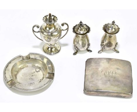 WALKER &amp; HALL; a George V hallmarked silver cigarette case of shaped square form with engraved intitials 'RHG', with gild