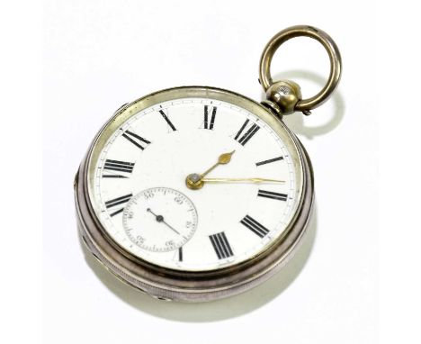 A hallmarked silver open faced key wind pocket watch, the enamel dial set with Roman numerals and subsidiary seconds dial, di