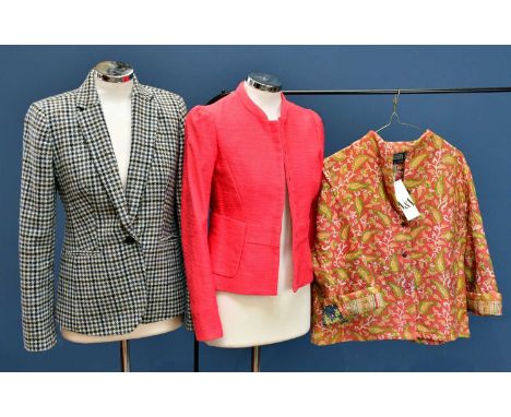 MARJE; a textured cotton pink short jacket with mandarin collar, pockets fully lined, size 36, a J Crew tweed blazer, fully l
