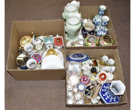 An extensive collection of assorted ceramics, to include novelty teapots, Bunnykins plates, a pair of Delft vases, etc.