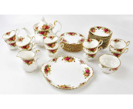 ROYAL ALBERT; a quantity of 'Old Country Roses' teaware, comprising teapot, sandwich plate, bowl, jug, ten cups, fourteen sau