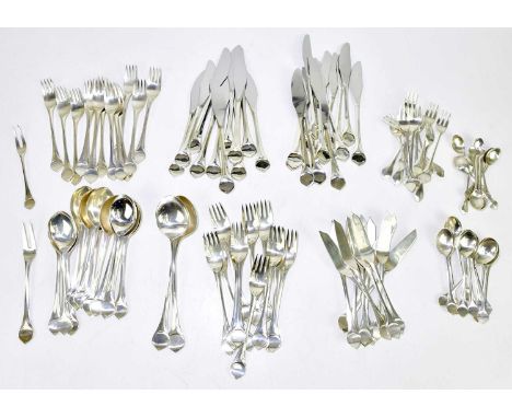 BJORN WIINBLAD FOR ROSENTHAL; a German sterling silver twelve setting cutlery and flatware service in the Lotus pattern, comp