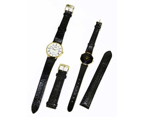 ROTARY; an 'Elite' wristwatch with Roman numerals to the circular dial and with date aperture, the case 18ct yellow gold, wit