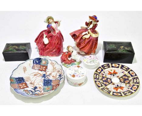 ROYAL DOULTON; three figures comprising HN1834 'Top O' the Hill', HN1934 'Autumn Breezes', HN2167 'Home Again', a Royal Crown