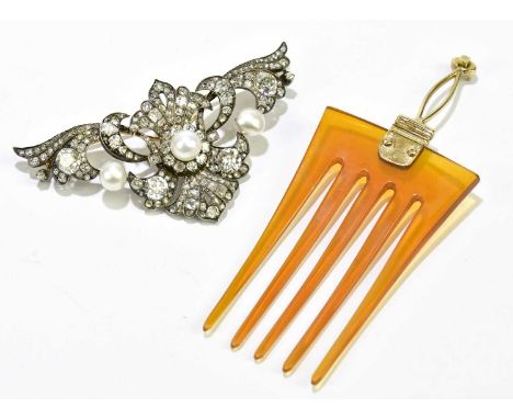 FLACH, MEDIANSKY &amp; PALTSCHO; a late 19th century convertible hair slide and brooch, with white metal frame set with diamo