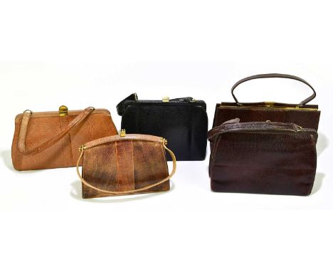 MAPPIN &amp; WEBB; three vintage snakeskin handbags, black, light brown and dark brown, and a large 1950s Riviera brown snake