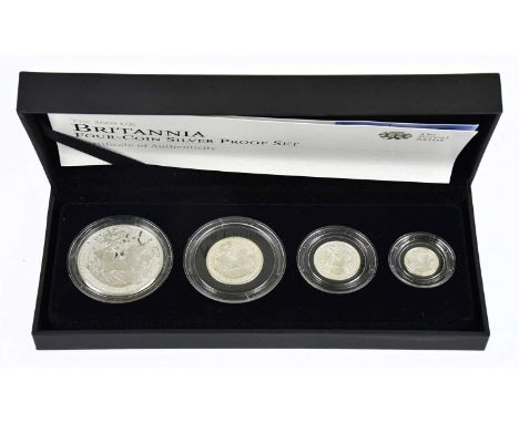 A cased Britannia 2009 silver proof four coin set, encapsulated with certificate of authenticity. 