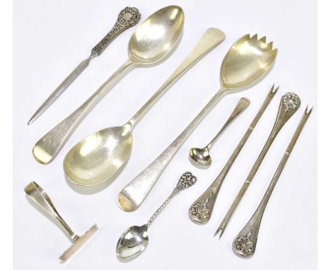 ROBERT PRINGLE &amp; SONS; a pair of Victorian hallmarked silver salad servers, London 1874, and further hallmarked silver fl