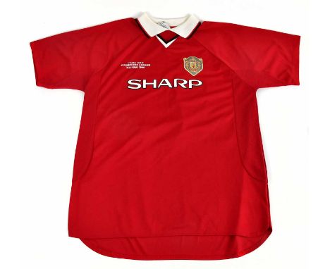 PAUL SCHOLES; a 1999 score draw official retro Manchester United shirt, signed to the reverse, size XXL.Provenance: Creasing 