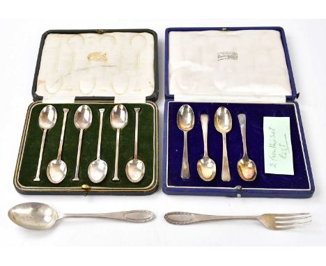 COOPER BROS &amp; SONS; a set of six Edward VII hallmarked silver cased teaspoons, Sheffield 1904, together with further hall