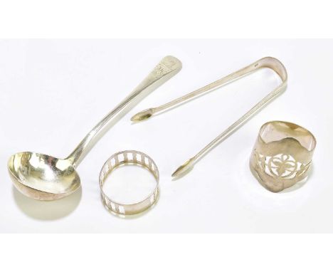 JOHN LANGLANDS I &amp; JOHN ROBERTSON I; a Georgian hallmarked silver sauce ladle with family crest and engraved initials 'JH