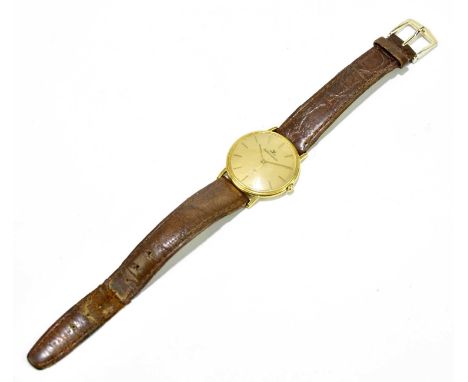 JAEGER LECOULTRE; a gentleman's 18ct yellow gold slim dress watch on replaced bracelet and buckle, unboxed, no papers, diamet