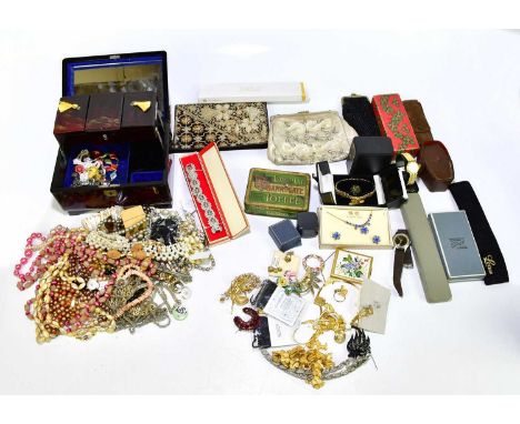 Two vintage 1950s beaded handbags and a beaded spectacle case, a brush set, vintage hangers in suede pouch, hair grips and pi